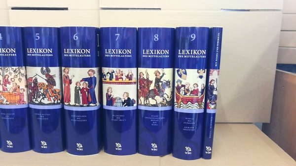 Bautier, Robert-Henri et. al.: Lexikon des Mittelalters. A - Z. Band 1 bis 9 + Mit Pinsel und Federkiel. Geschichte der Mittelalterlichen Buchmalerei = 10 Bände inkl. CD-Rom (diese ungeöffnet, unbenutzt).