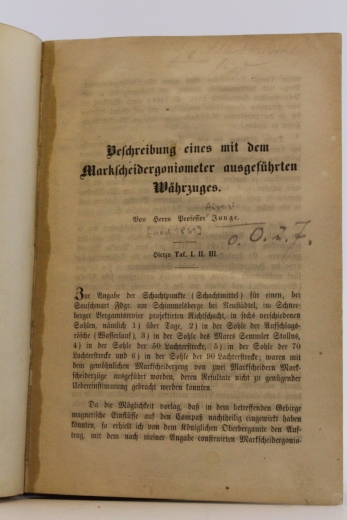 Junge, Prof. August: Beschreibung eines mit dem Markscheidergoniometer ausgeführten Währzuges