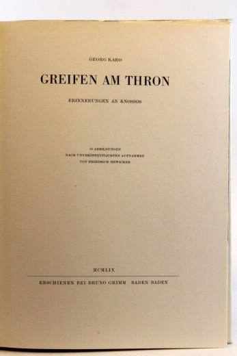 Karo, Georg: Greifen am Thron Erinnerungen an Knossos