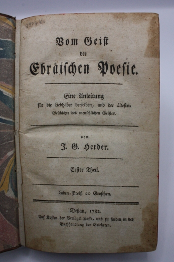 Herder, J. G.: Vom Geist der Ebräischen Poesie. Eine Anleitung für die Liebhaber derselben, und der ältesten Geschichte des menschlichen Geistes