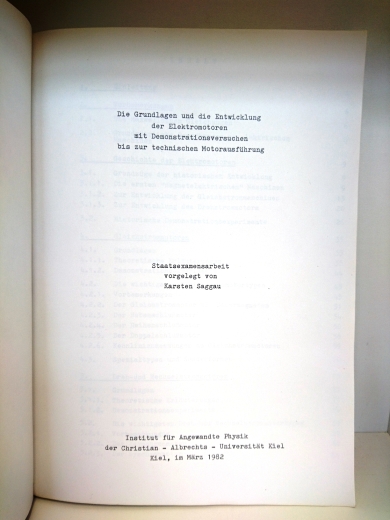 Saggau, Karsten: Die Grundlagen und die Entwicklung der Elektromotoren mit Demonstrationsversuchen bis zur technischen Motorausführung Staatsexamen